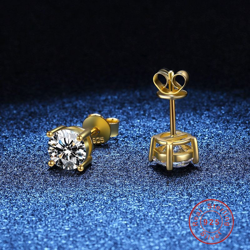 Choucong Elegant Stud Earrings Classical 4 Claw Jewelry Solitaire Pure 100% 925 Sterling Silver Round Cut Lab Moissanite Diamond Party Women Wedding G