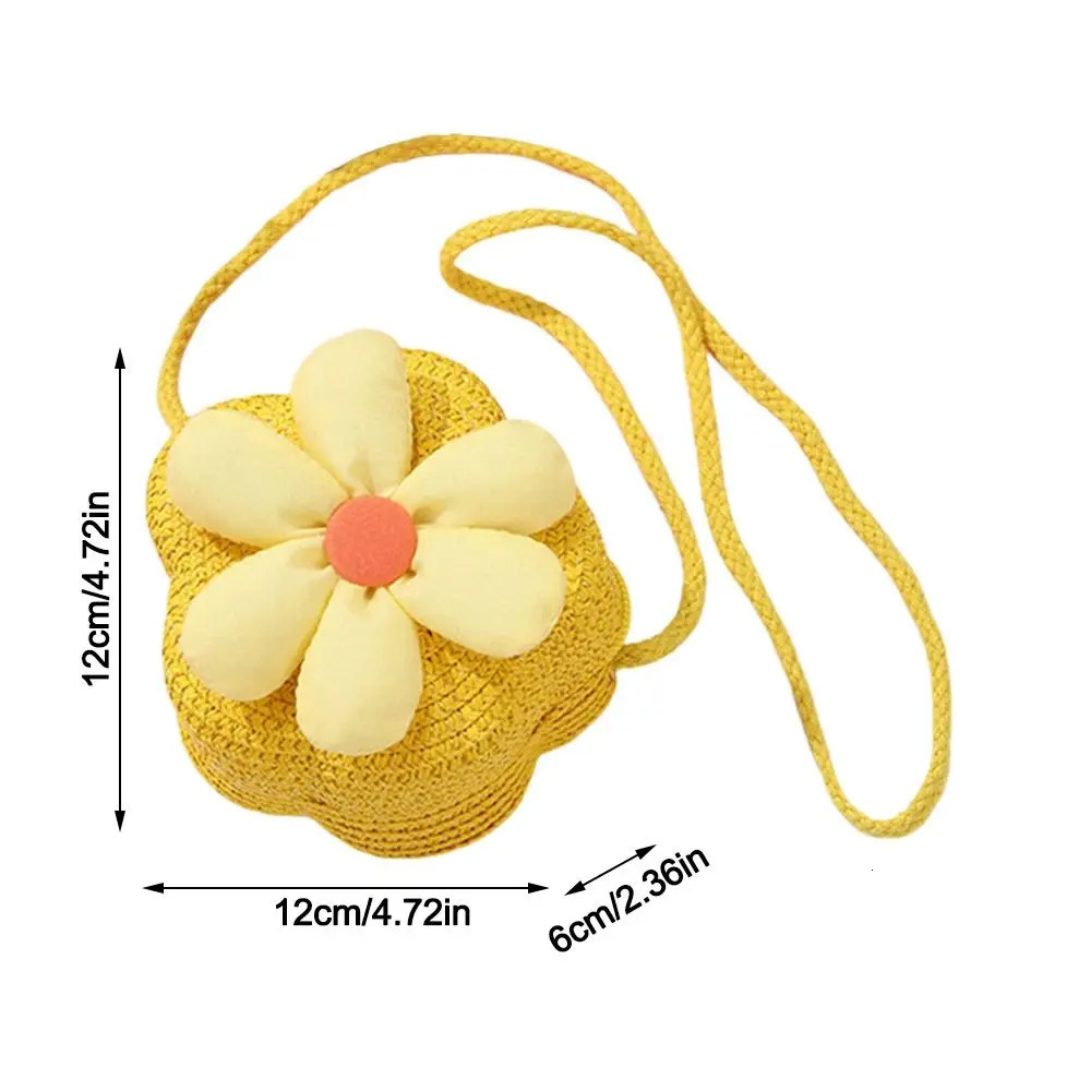 Children Flower Shape Straw Bag Girls Shoulder Summer Beach Messenger Kids Keys Coin Purse Cute Princess Mini Handbag 250605