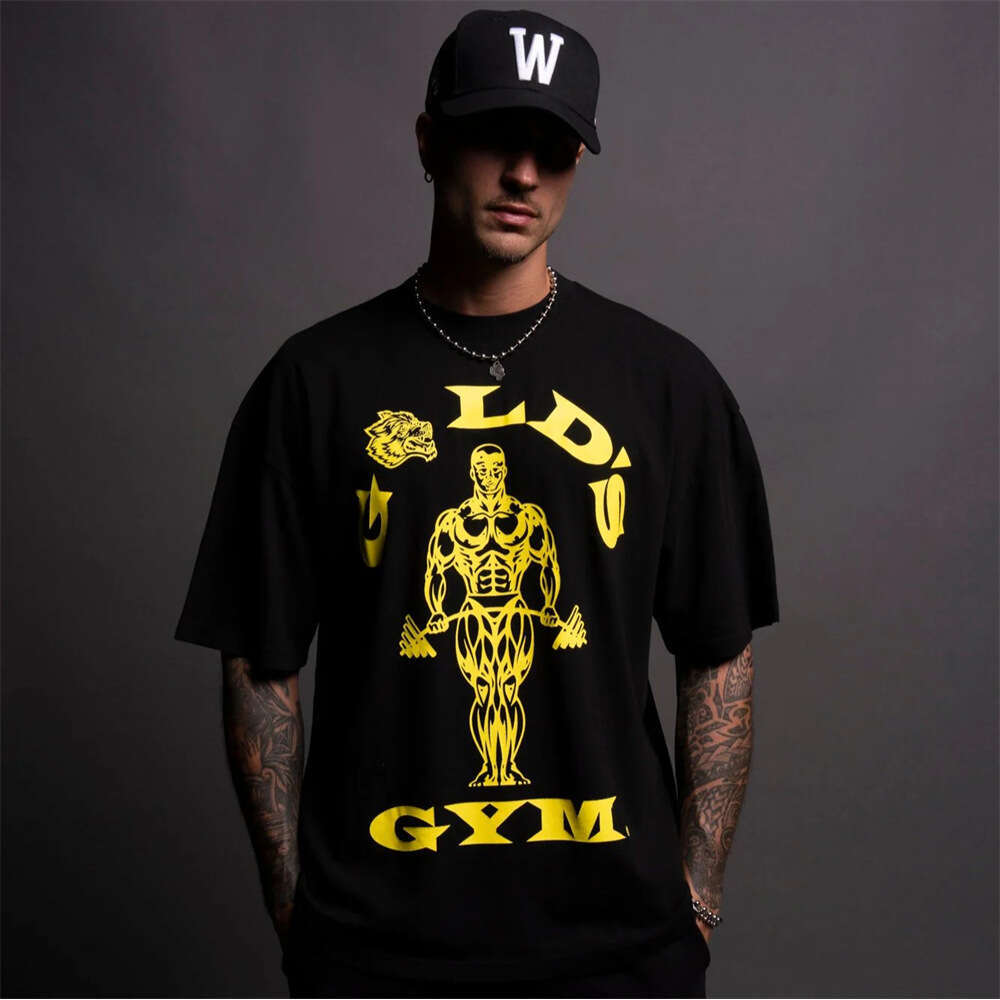Gold's Gym Collaboration Soft Cotton Unisex Sports Fiess Breathable Short Sleeve Printed T-Shirt