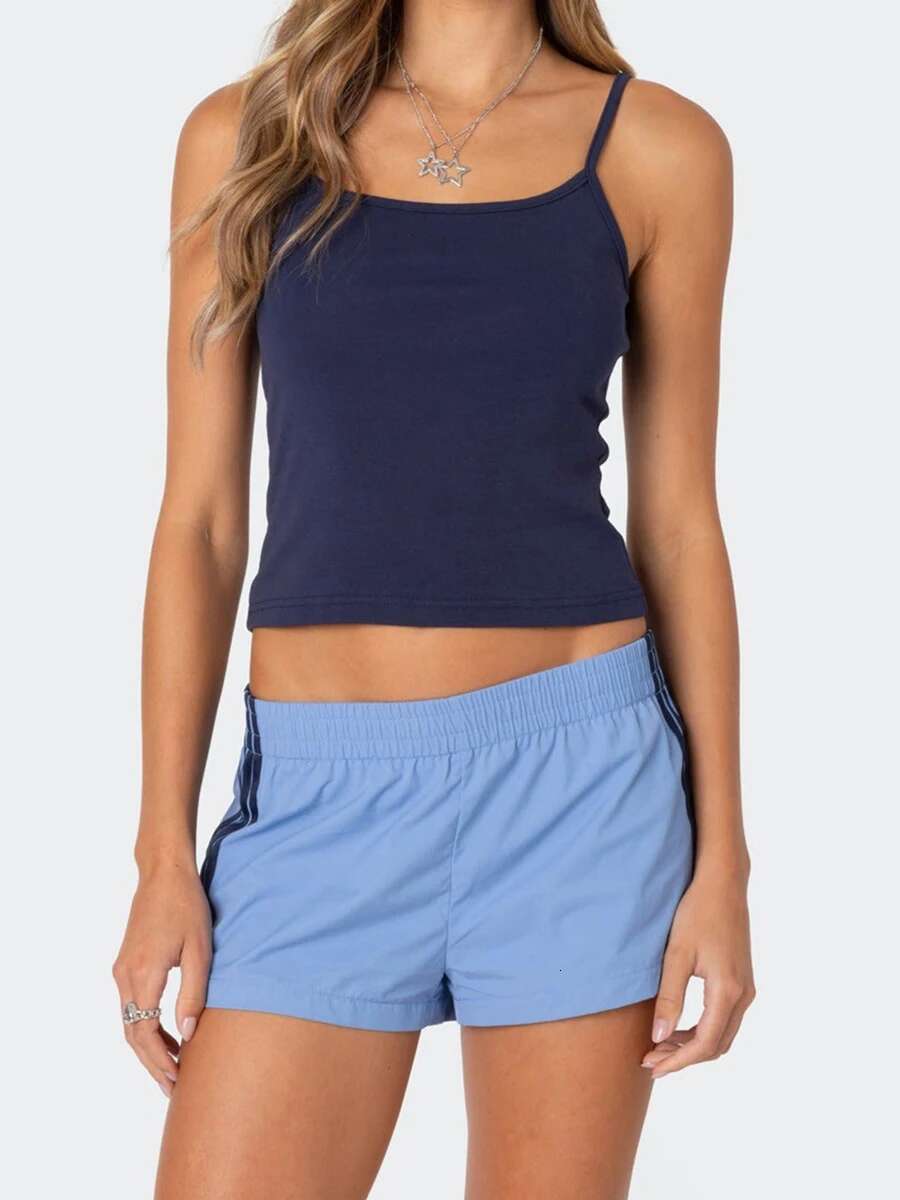 Womens V-neck Sleeveless Crop Top Solid Color Fit Cami Tank Top with Open Back Detail and Low Cut Design