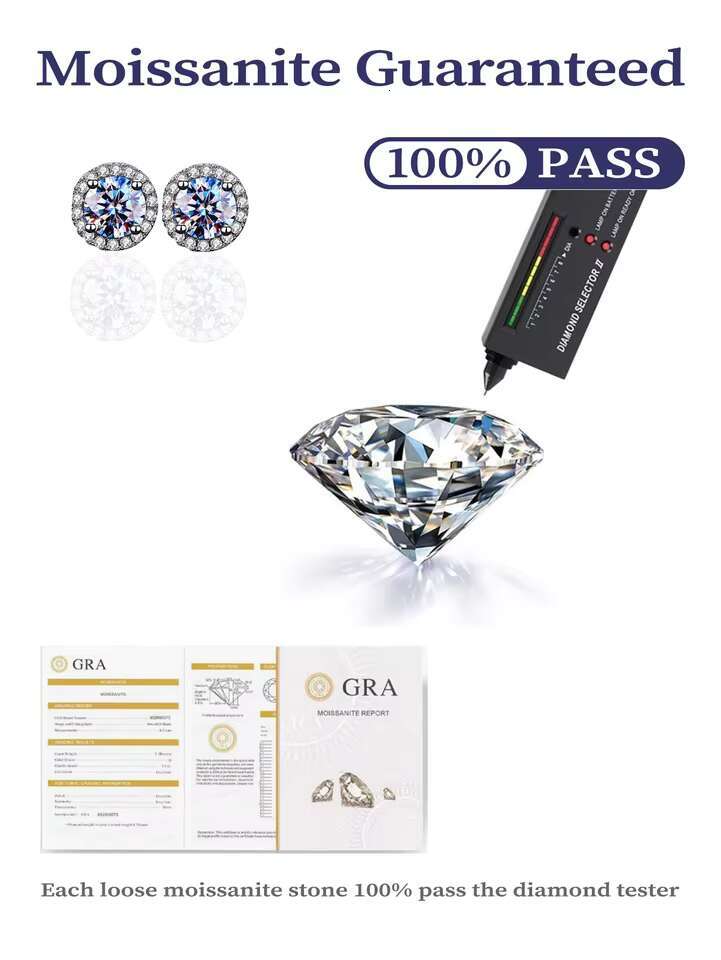 New Engagement 925 Sterling Silver Moissanite Stud Earrings for Women Original Moissanite Jewelry