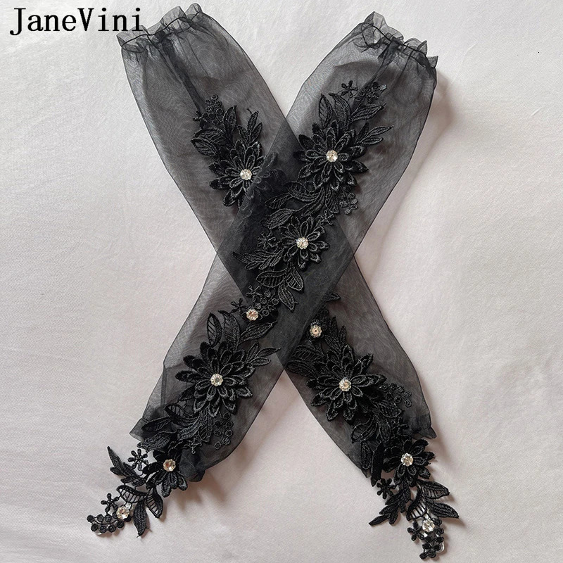 JaneVini Appliqued Lace Gloves for Women Wine Red Bride Beaded Tulle Long Bridal Wedding Gloves Burgundy Fingerless Luva Branca 250603