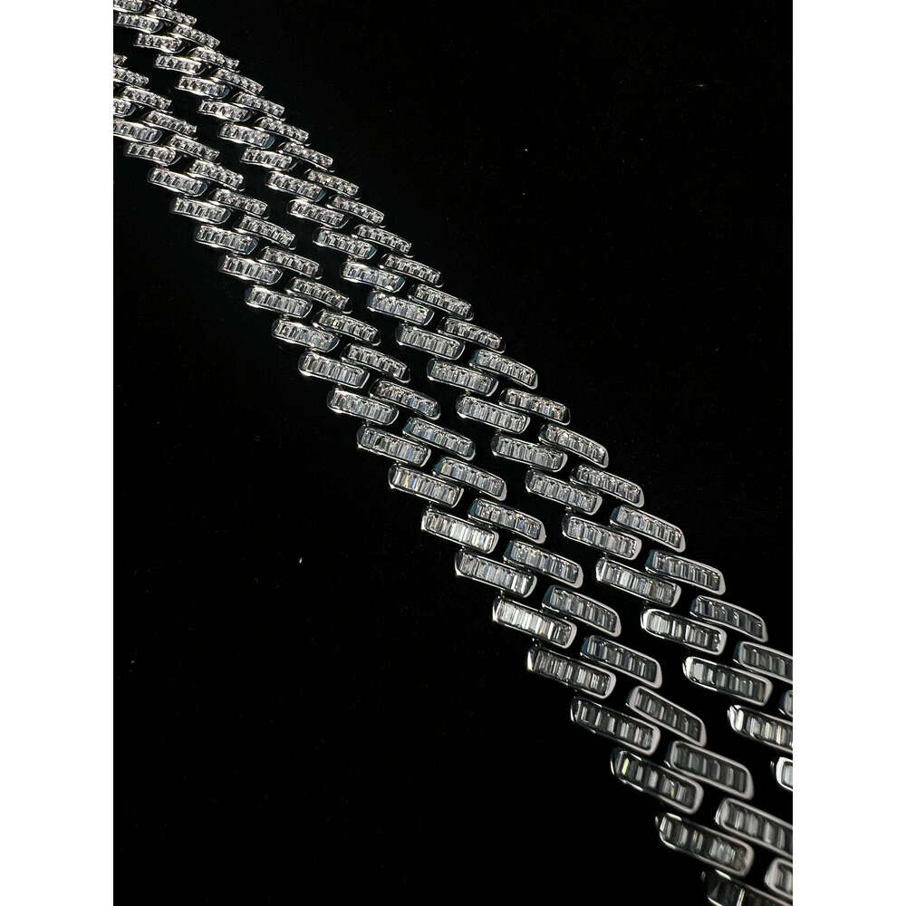 13mm Hiphop Wholesale Custom Sterling Sier Moissanite Unisex Cuban Link Chain Bracelet Necklace Zircon Brass