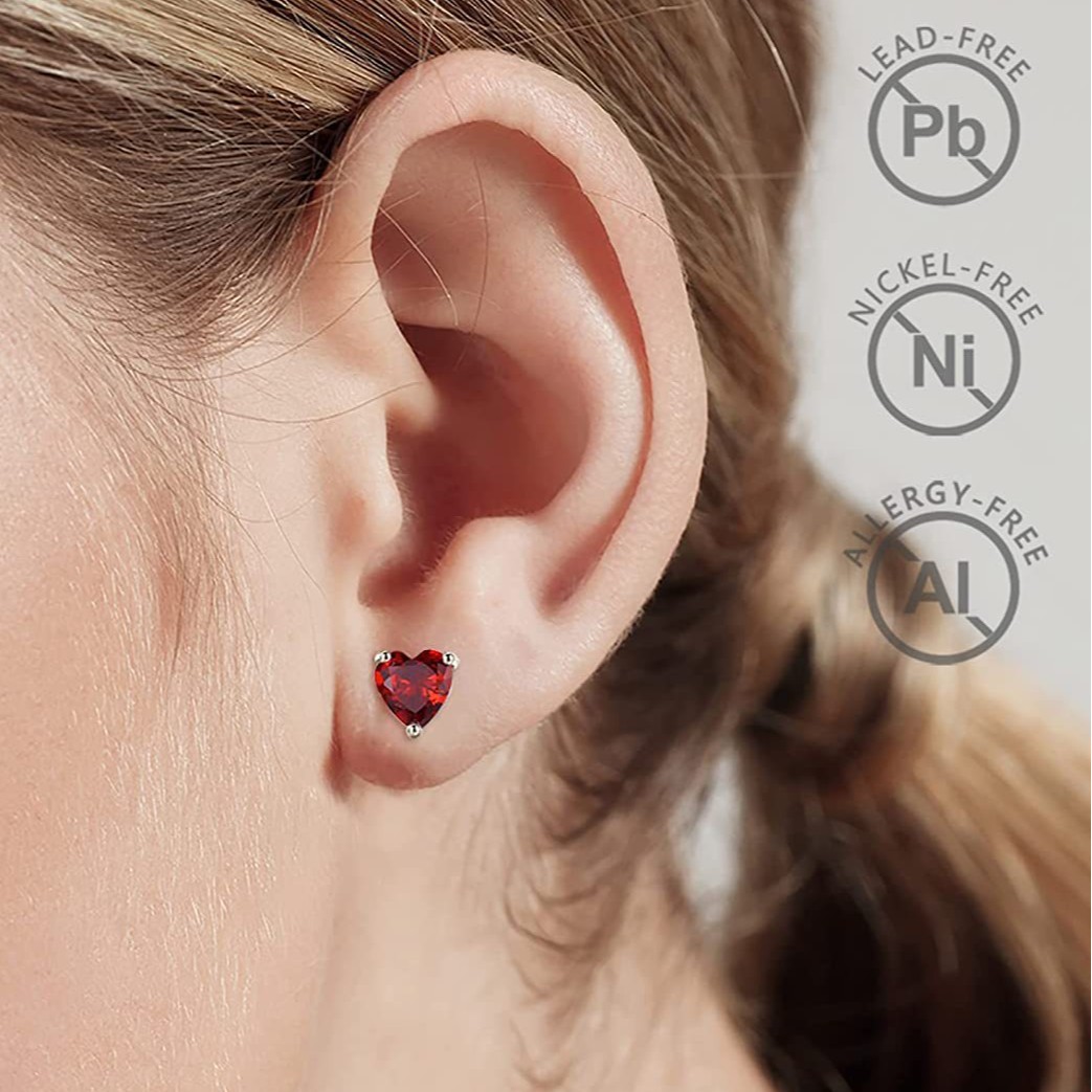 Choucong Ins Top Sell Sweet Cute Girls Simple Fine Jewelry Genuine 100% 925 Sterling Silver Heart Shape Red Garnet Diamond Women Lover Stud Earring Gi