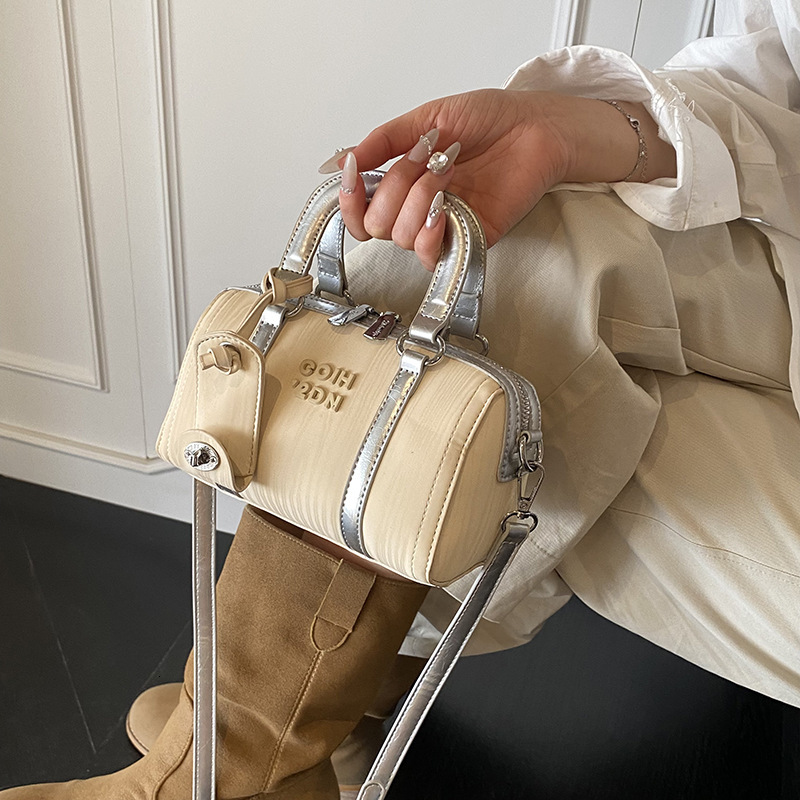 designer Fashion Patchwork Handbag Boston Bag 2025 Spring Summer New Texture Versatile Niche Simple Shoulder Crossbody Bag