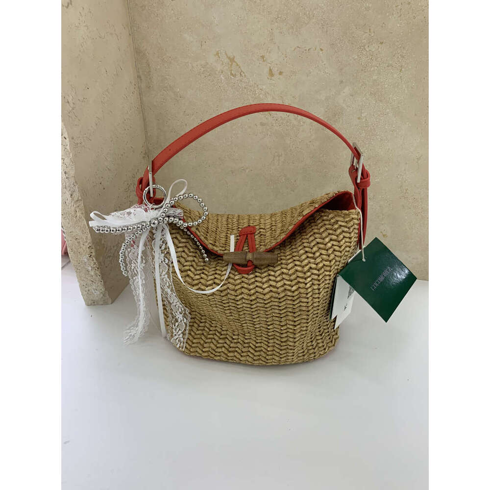 Straw Small Square Patchwork Color Block Handbag New Shoulder Pastoral Style Woven Casual Vacation Bag