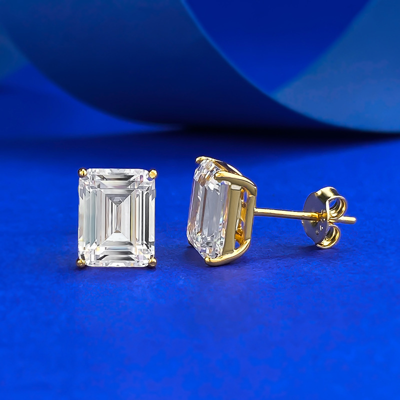 Choucong 2025 Top Sell Elegant Stud Earrings Genuine 100% 925 Sterling Silver 18K Gold Emerlad Cut White Lab Moissanite Diamond Rectangle Women Weddin