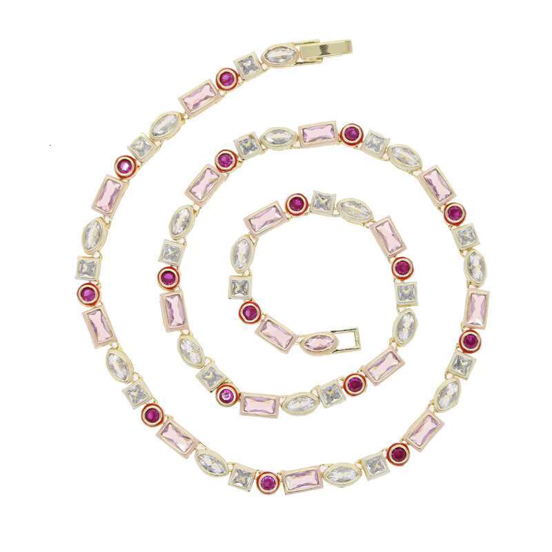 2025 best-selling rectangular colorful oil drop tennis chain; hip-hop bracelet necklace; moissanite diamond jewelry set.