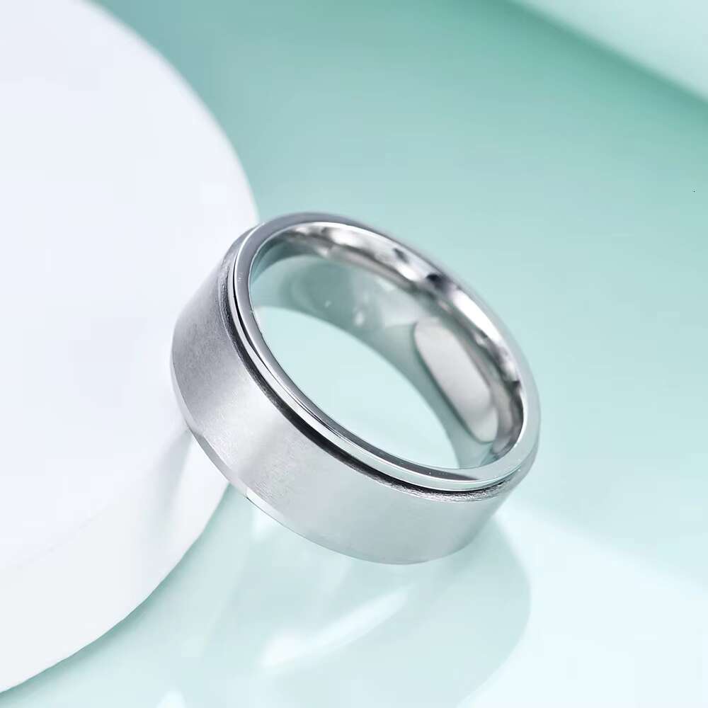 New Popular 8mm Men Stress Release Accessory Spinner Ring Casual Stylish Stainless Steel Silver Black Rotatable Spinner Ring