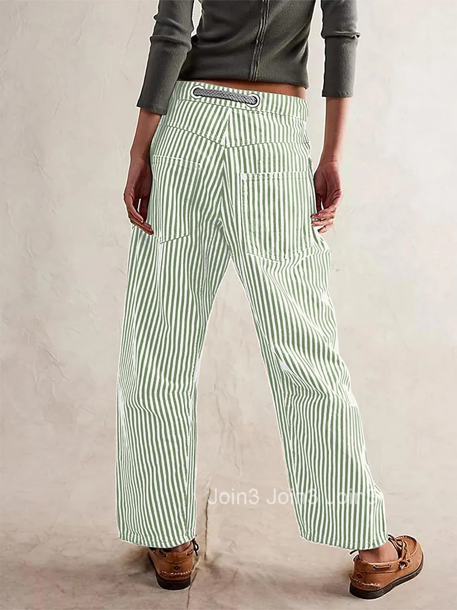 Women High Waisted Striped Palazzo Pants Casual Loose Fit Wide Leg Trousers with Drawstring Elastic Waist and Pockets