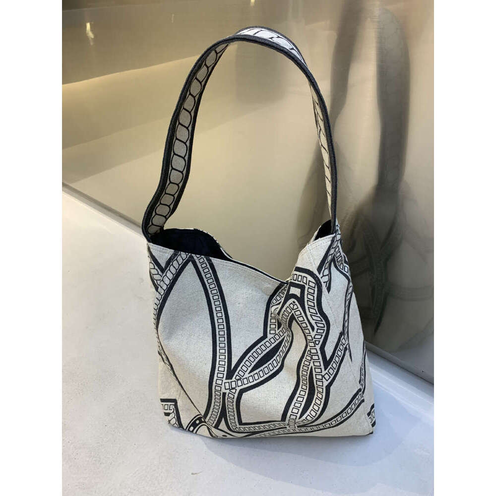 Linen Print Bag New Single Handheld Canvas Designer Shoulder Versatile Fashion