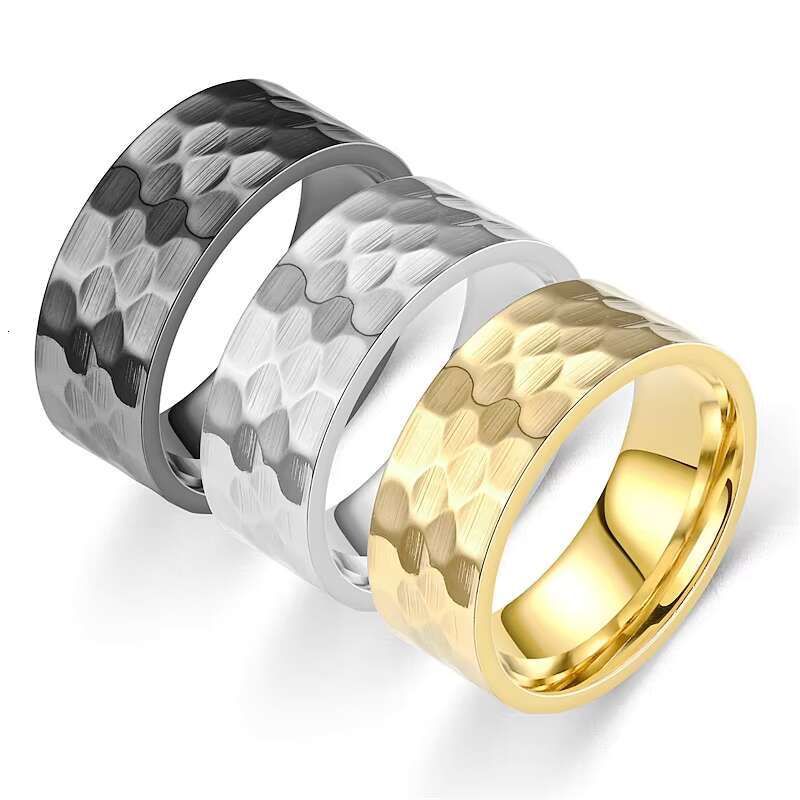 Personality Stainless Steel Ring Jewelry Wholesale Design Embossed Knock Pattern Mens Titanium Steel Ring Couple Jewelry Hand