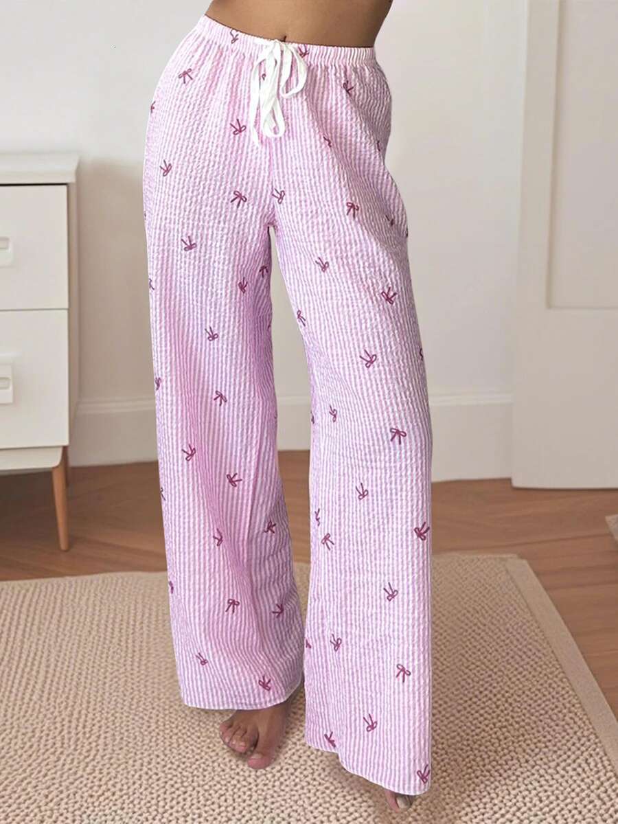 Womenstriped Wide Leg Pants with Drawstring Elastic Waist for Casual Summer Streetwear Fashion Style