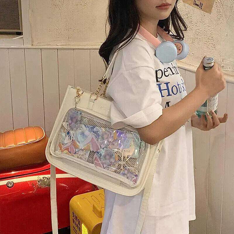 New Ita Bags Womens Shoulder Black Lolita Gothic Y2k Cute Tote Bag Transparent Jk Chains Square Large Capacity Handbag