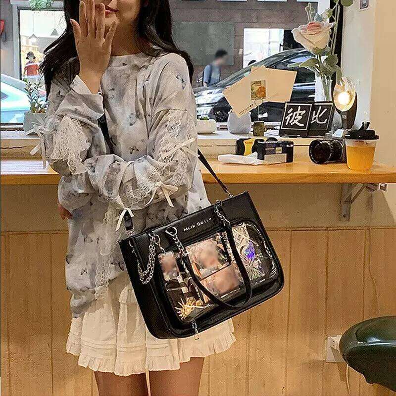 New Ita Bags Womens Shoulder Black Lolita Gothic Y2k Cute Tote Bag Transparent Jk Chains Square Large Capacity Handbag