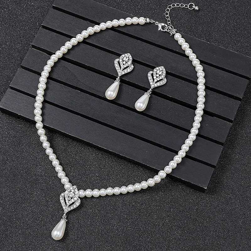 3pcs Women Pearl Water Drop Necklace Earrings Set Elegant Bridal Jewelry for Weddings Parties Holiday Trendy Luxury Accessories Z250607