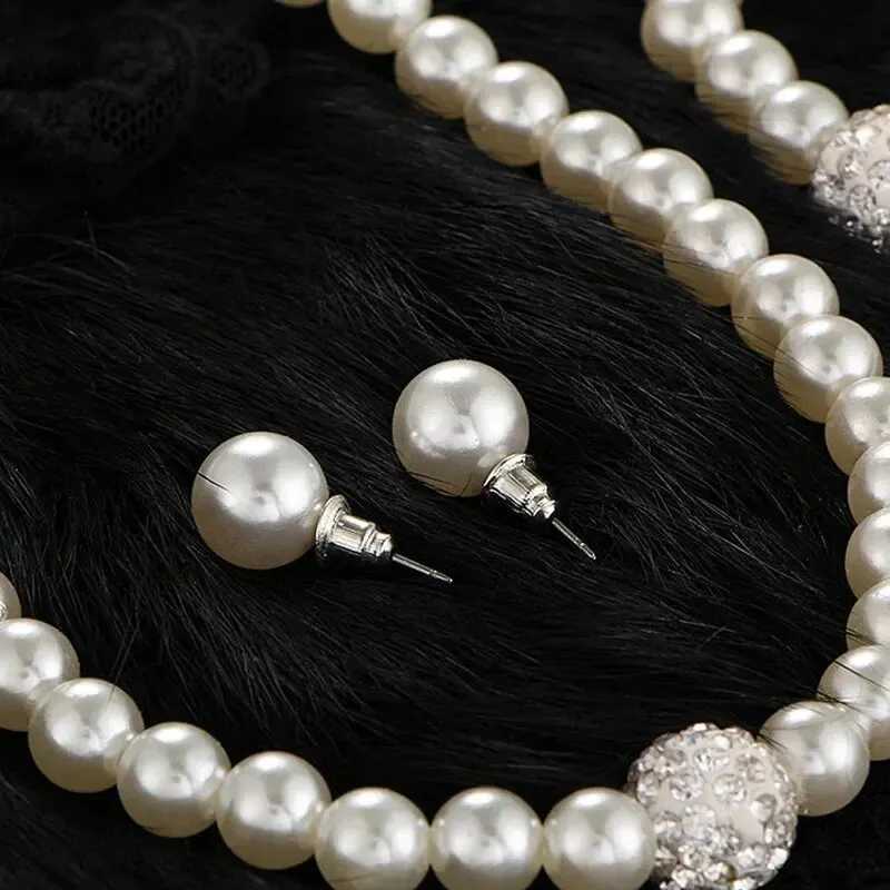 3 PCS Set Imitation Pearl Necklace Earring Stud Set Fireball Pearl Beaded Women Luxury Bridal Party Jewelry Set Z250607
