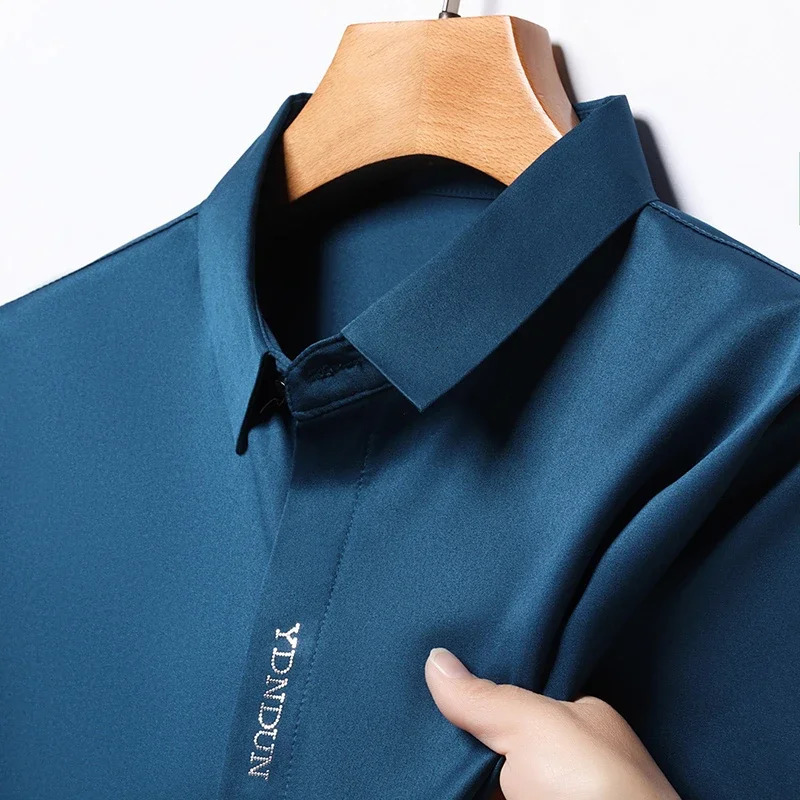 Mens Business Casual Short Sleeve Solid Color Shirt Wrinkle Resistant Comfortable All Season Versatile Top 250606