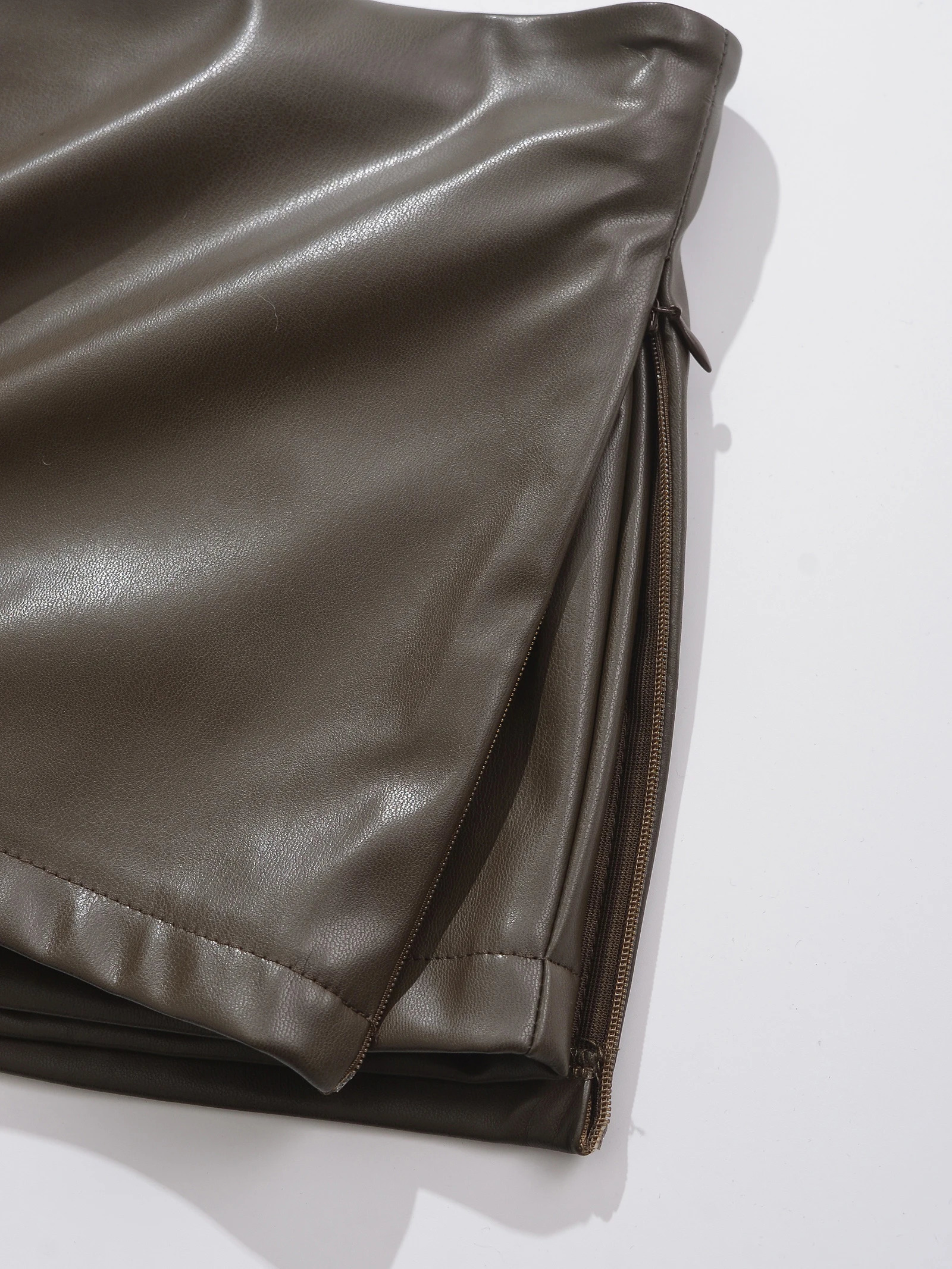 Black Mini Skirts Elegant Korean Fashion Faux Leather Skirts For Woman Low Rise Skirts Split Leather Skirt With Shorts Brown 250606
