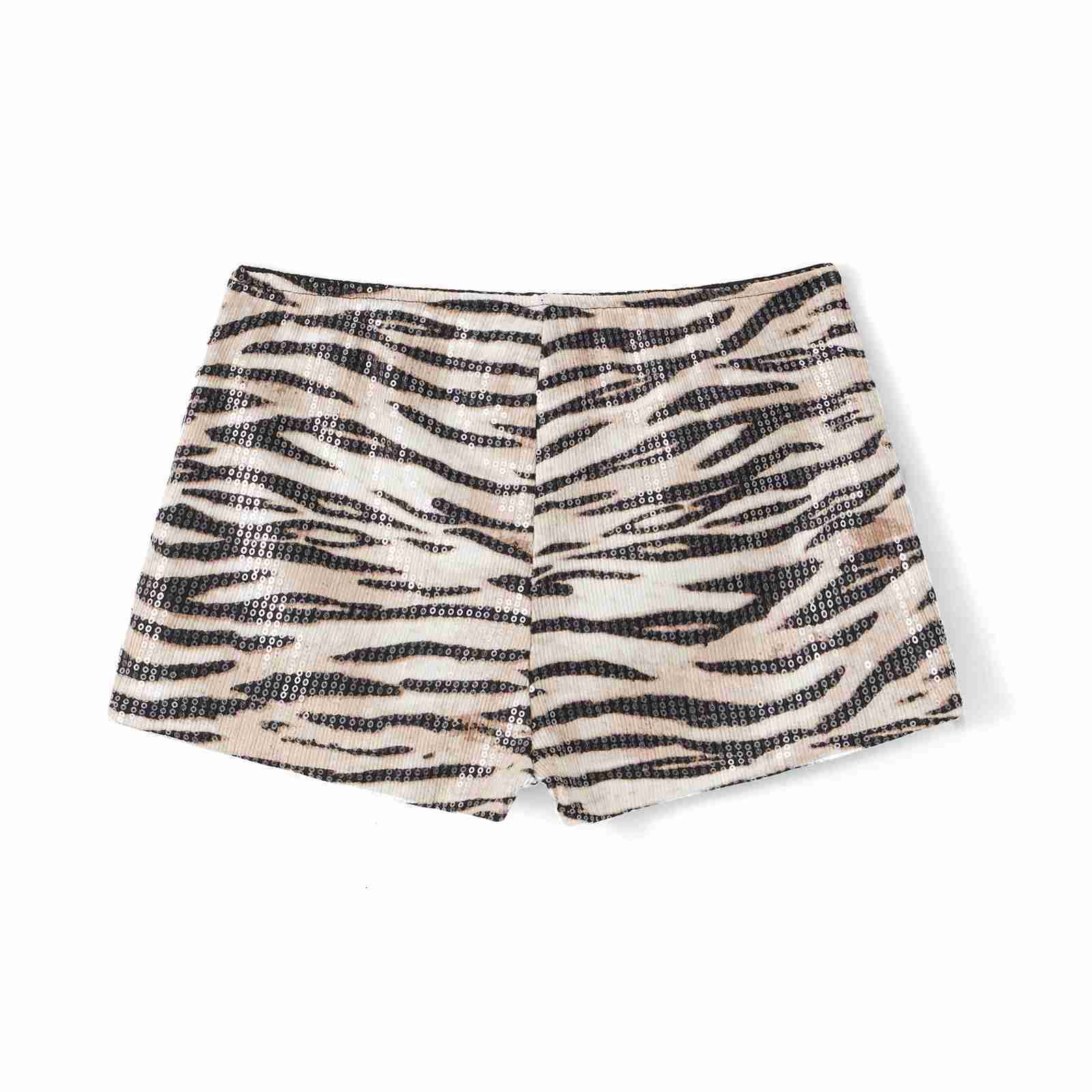 Womens Sexy Leopard Print High Waist Shorts with Sequins for Nightclub Party and Streetwear Fashion
