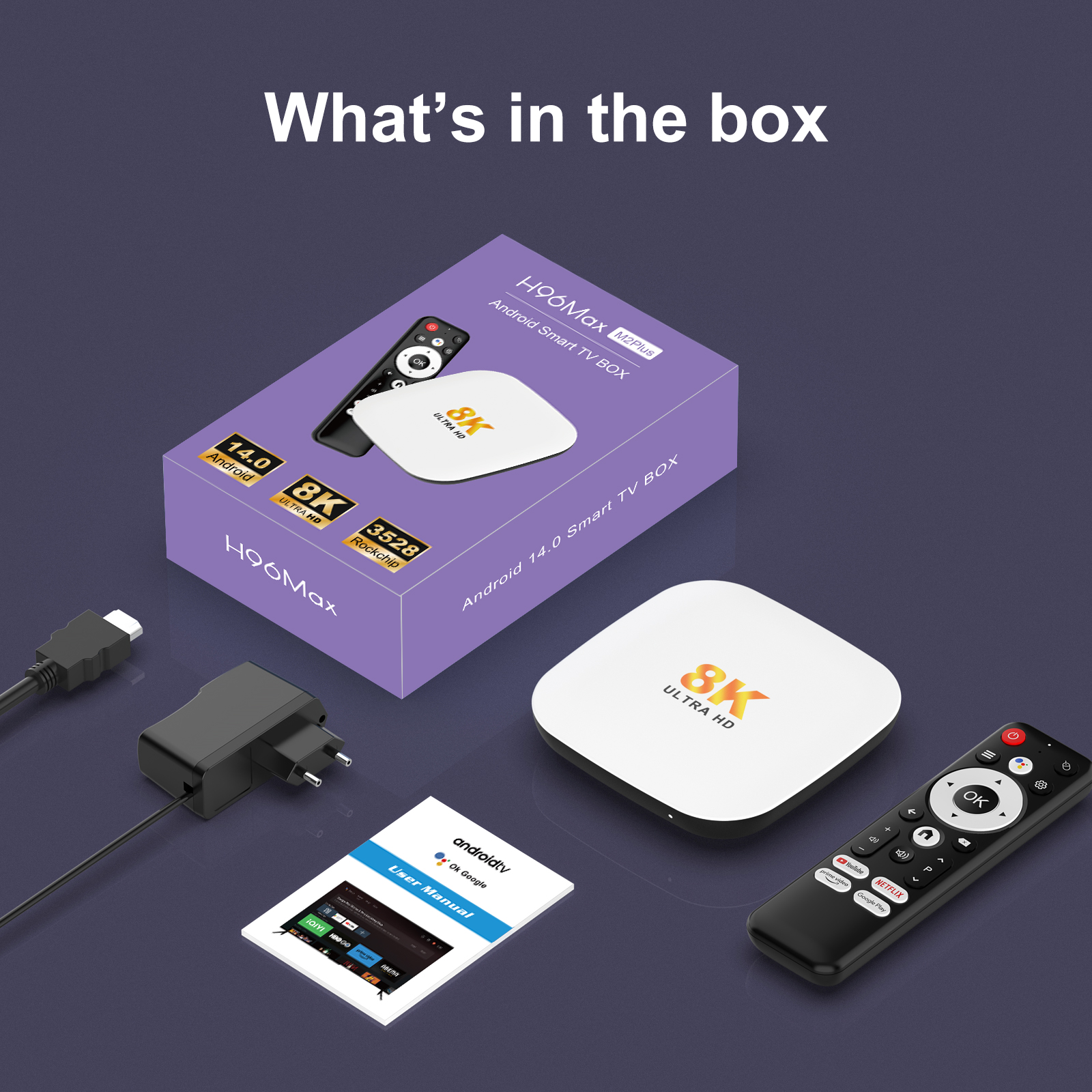 TV Box H96 MAX M2 PLUS Android 14.0 RK3528 Wifi6 BT5.4 8K Voice Remote Google Assistant Media Player Android Smart Set Top Box