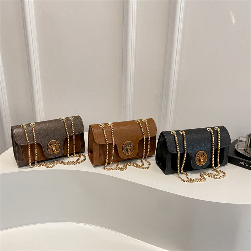 Luxury Brand Designer Bag Women's Crossbody Bag 2025 Summer New Chain Small Square Bag Fashion Casual Simple Retro Deer Head Small Shoulder Bag