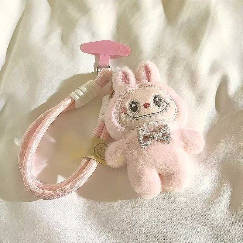 Labubu Keychain Creative Flocking Mini Phone Pendant School Bag Cute Pendant Fashion Popular Car Key Chain Birthday Gift Z250607