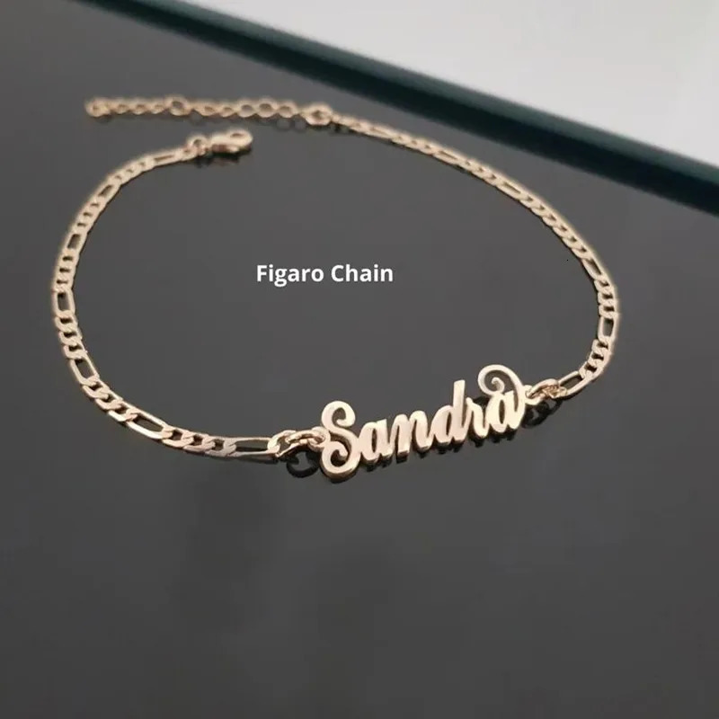 Stainless Steel Personalized Custom Name Anklet Women Girl 3MM Figaro Chain Foot Jewelry Handmade Letter Anklets Christmas Gift 250606