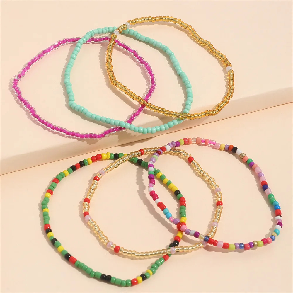 Bohemian Colorful Rice Bead Anklet Set for Women Summer Sandy Beach Chain On Leg Ankle Bracelet Female Fashion Jewelry 250606