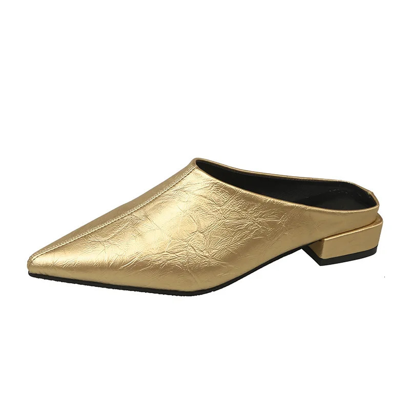 Baotou Half Slippers Womens Outer Wear 2025 Plus Size Pointed Thick Heel Womens Slippers 250603