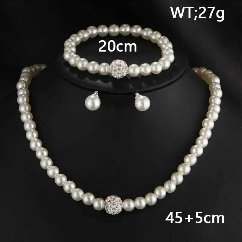 3 PCS Set Imitation Pearl Necklace Earring Stud Set Fireball Pearl Beaded Women Luxury Bridal Party Jewelry Set Z250607