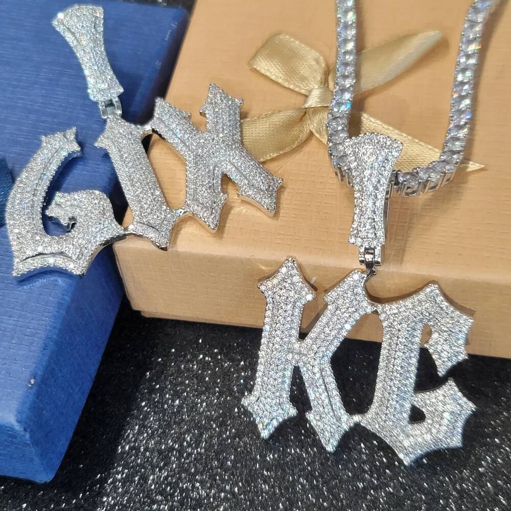 Custom VVS D Color Lab-Grown Dias Name Pendant Personalized Number Letter Necklace With Sier Moissanite Tennis Chain