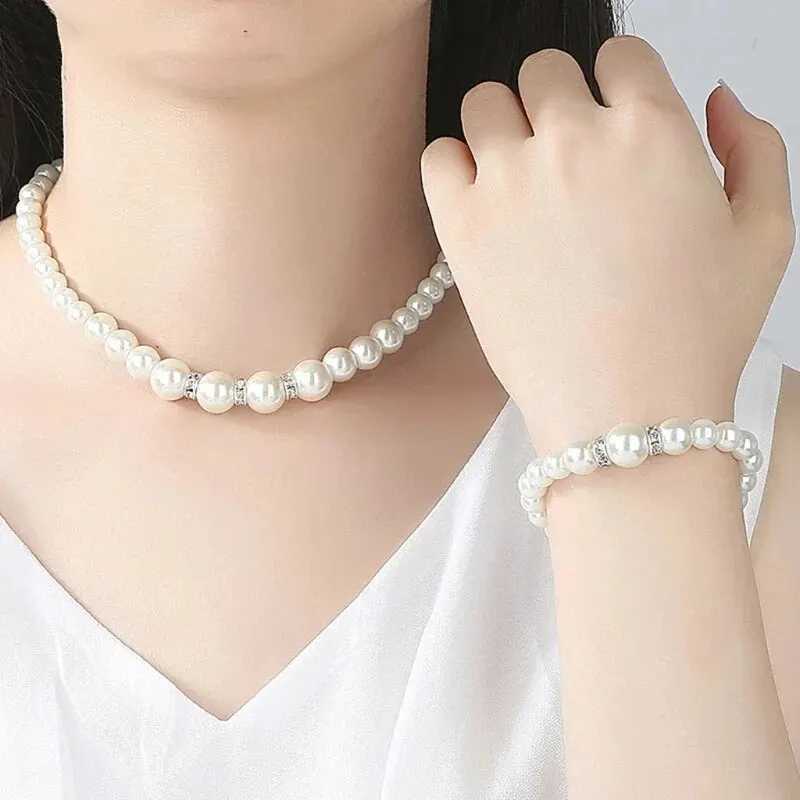 3 PCS Set Imitation Pearl Necklace Earring Stud Set Fireball Pearl Beaded Women Luxury Bridal Party Jewelry Set Z250607