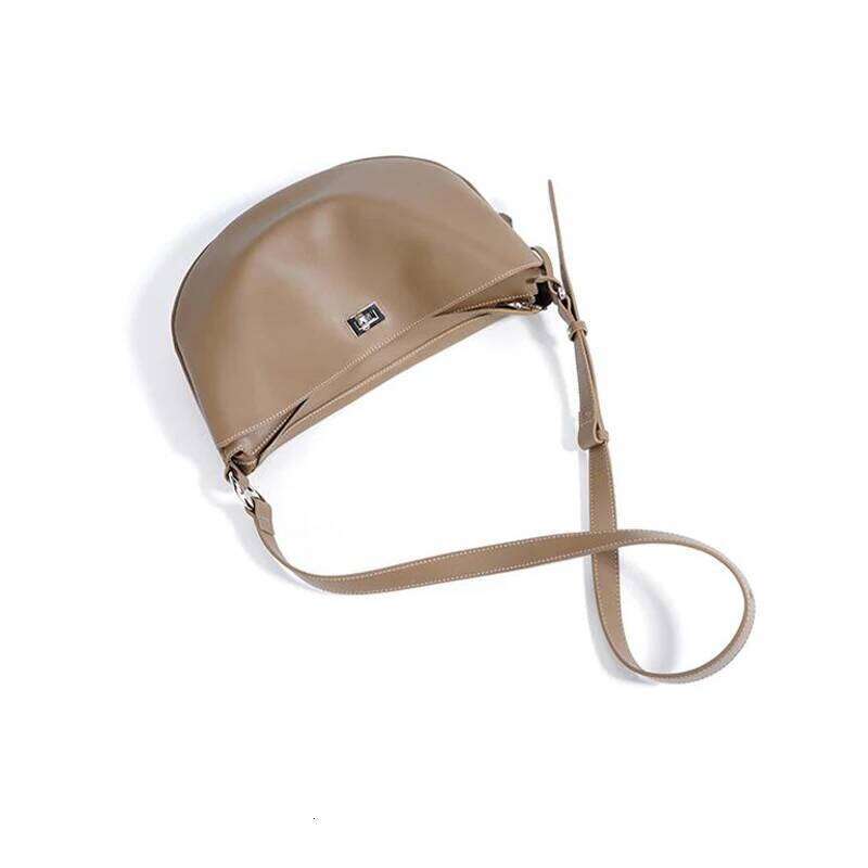 OLOEY Genuine Leather Crescent Crossbody Shoulder Bag,Niche Designer Cowhide Handbag,Simple Buckle Classic Women Messenger Bag