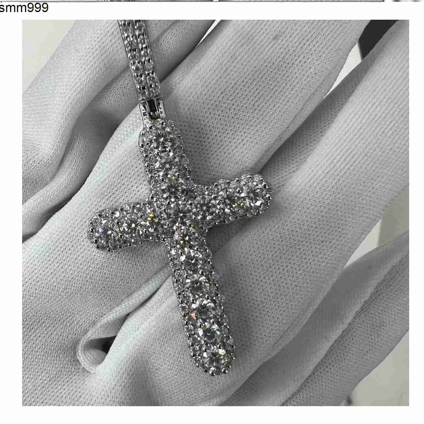 Wholesale Luxury VVS Moissanite Diamond Tennis Chain with Cross Necklace Silver Plated Jewelry Chain
