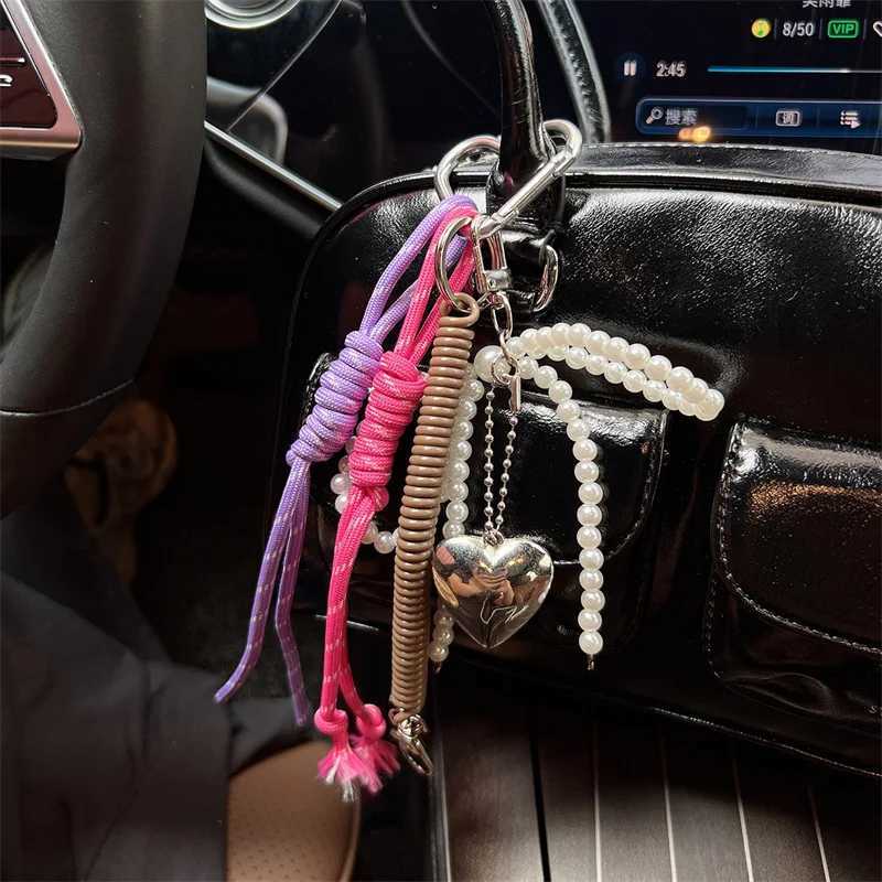 Y2k Pearl Bowknot Heart Bag Charms Keychain Lock Chain For Cute Lady Phone Case Hanging Ornaments Emo Bag Accessories Functional XJ250607