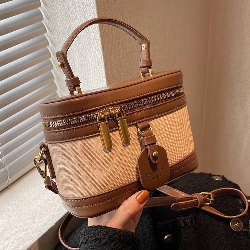 Women Portable Bucket Box Versatile Stylish Crossbody Bag High Quality Black Coffee Beige