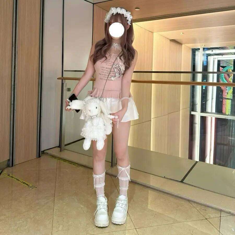 MBTI Bunny Shoulder For Women Cute Plush White Fluffy Y2k Chains Gothic Crossbody Bag Lace Kawaii Lolita Jk Female Handbag