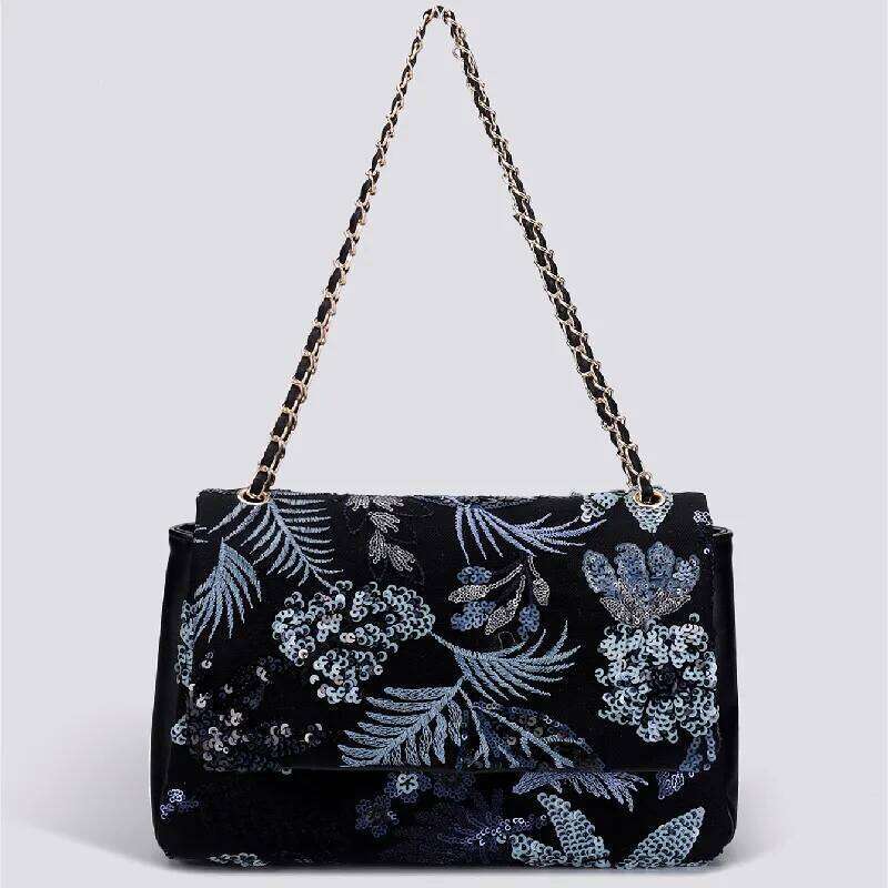 Women Straw Sequin Underarm Flower Pattern Large Capacity New Style Braided Chain Crossbody Border Shoulder Bag