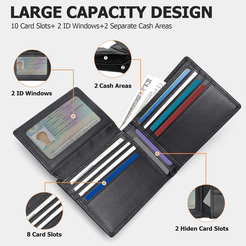 MASA Genuine Leather Mens Wallets Bifold Rfid Blocking with 2 ID Windows