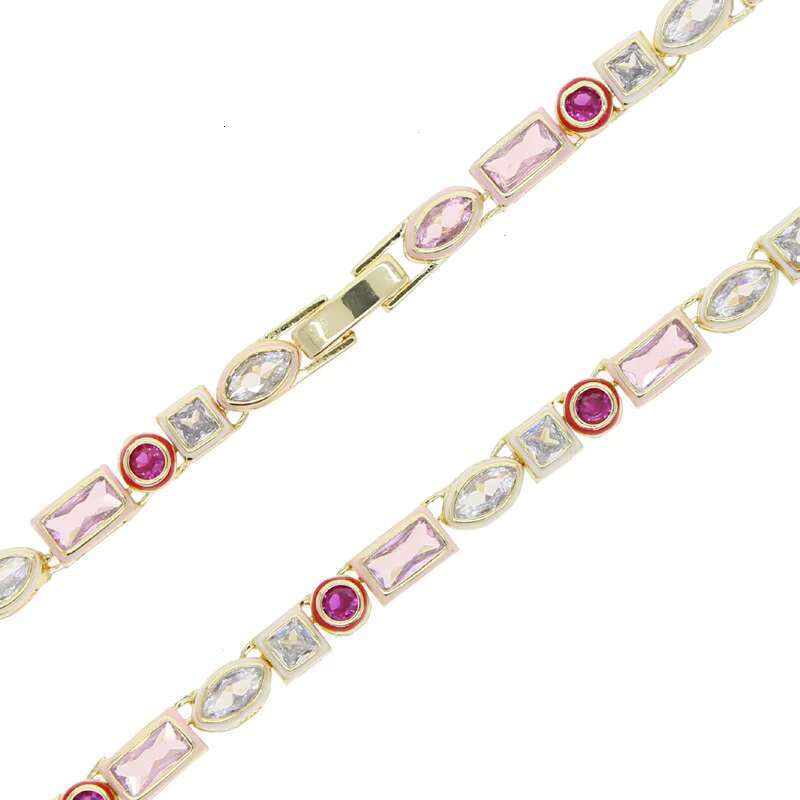 2025 best-selling rectangular colorful oil drop tennis chain; hip-hop bracelet necklace; moissanite diamond jewelry set.