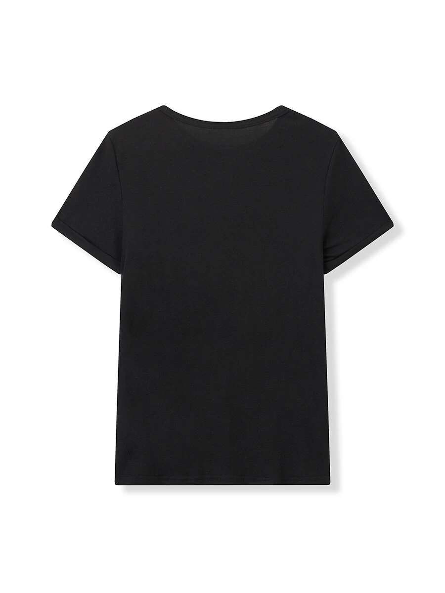 Womens Stylish Summer Short Sleeve Round Neck Sequins Embellished Loose Fit T-shirt with Bow Detail