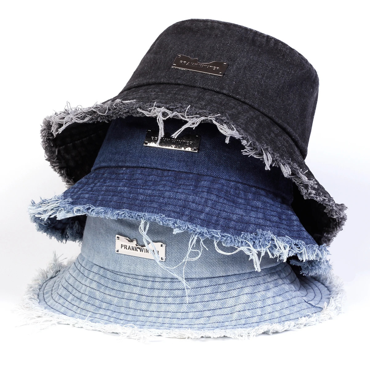 1piece Unisex PRANK Vintage Edge Holes Denim Bucket Hat Outdoor Sunscreen Leisure Hat Spring Autumn Travel Tourism Vacation 250605
