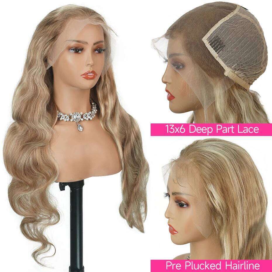 NAMM Highlight Ash Brazilian Body Wave Front Human Hair 613 Blonde Color 13x6 Lace Frontal Wigs