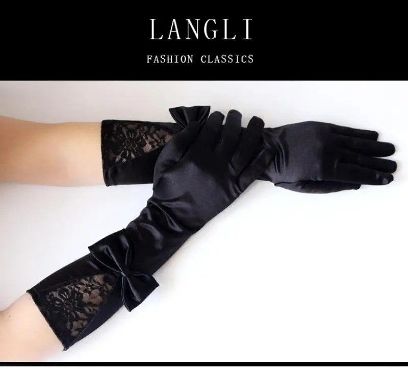 Ladies Gloves Bow Lace Satin Gloves Dance Performance Ceremonial Gloves Nightclub Satin Gloves Wedding Bridal Gloves C015 250603