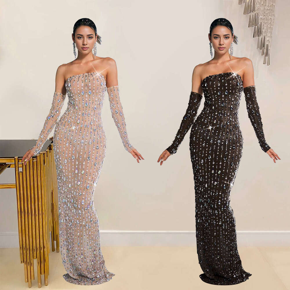 European and American Fashion Women's Rhinestone Off-Shoulder for Banquet Dinner Party Gown Long Dress 2025 New Elegant Unique Clothing