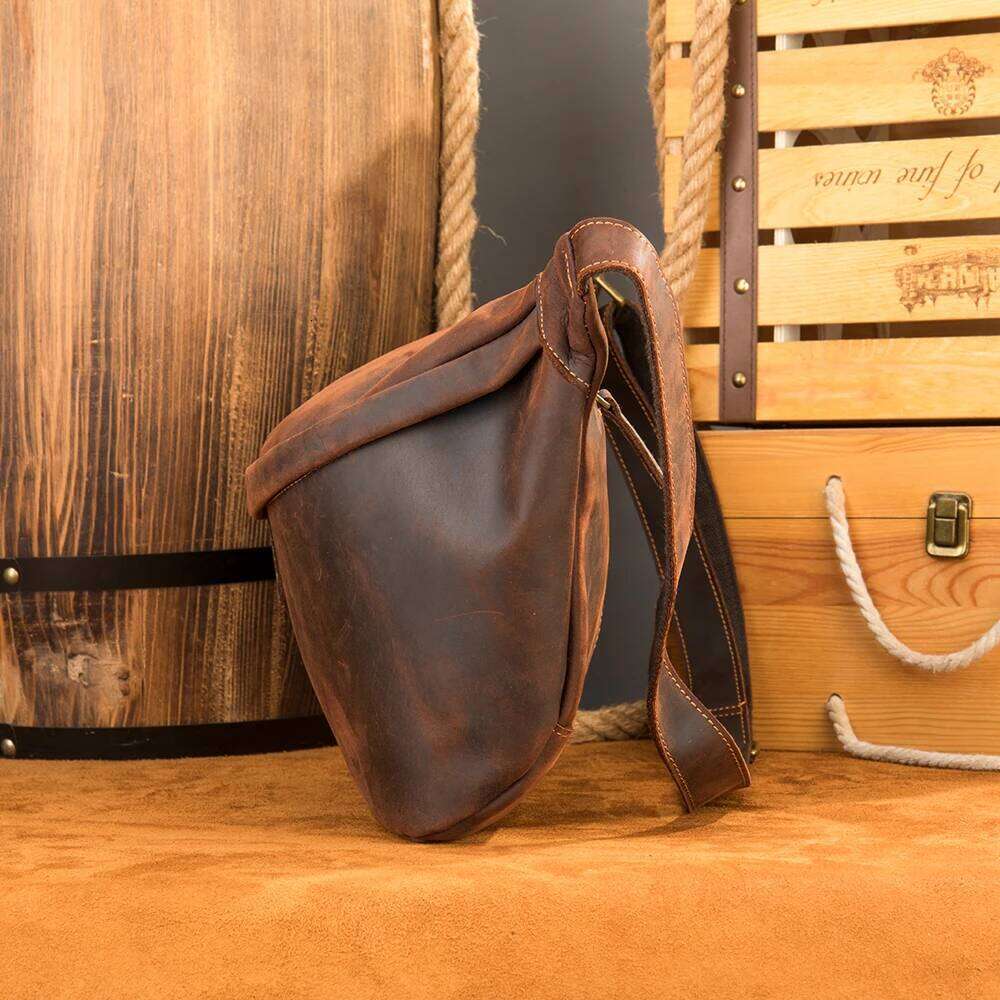 WESTAL Crazy Horse Leather Chest For Men Large Capacity Fanny Waist Packs Hip Bag Sling Side Pouch Outdoors Sports Riding