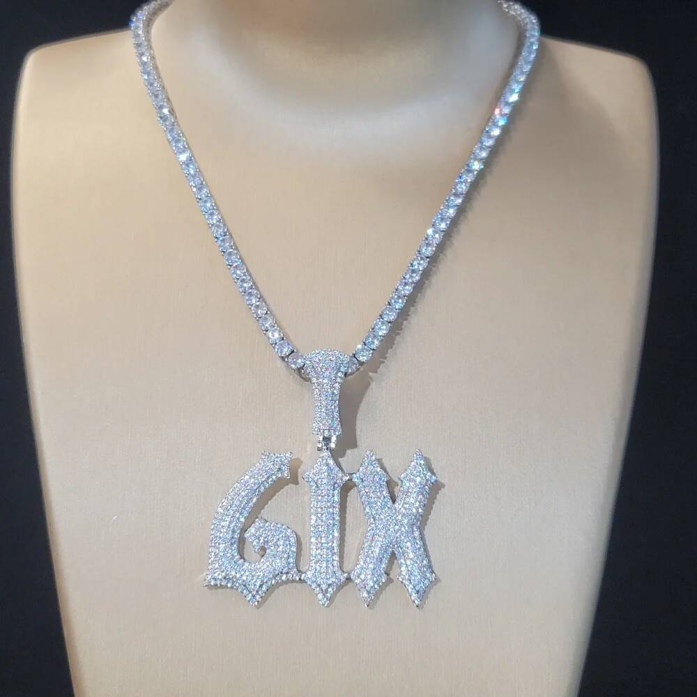 Custom VVS D Color Lab-Grown Dias Name Pendant Personalized Number Letter Necklace With Sier Moissanite Tennis Chain