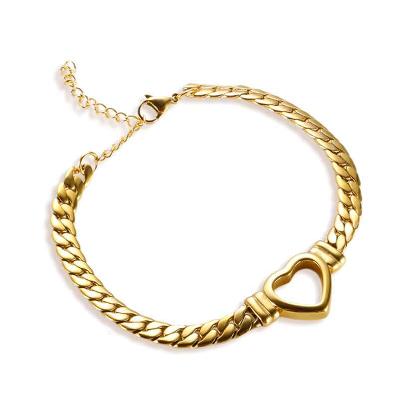 New Stainless Steel Cuban Chain Flat Snake Chain Necklace 18k Gold Plated Hollowed Heart Pendent Necklaces for Women