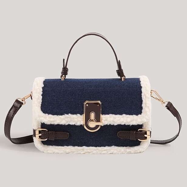 Women's Fashion Lamb Wool Retro Shoulder Autumn Winter New Handbag Cute Patchwork Purse Messenger Bag Casual Crossbody Bags